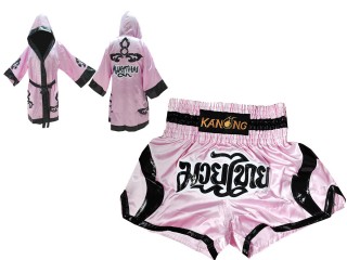 Muay Thai set - Custom Women's Boxing Robe and Muay Thai Shorts : 143-Pink