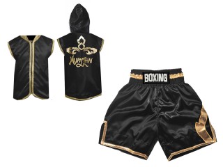 Boxing Set - Customize Boxing Hoodies and Boxing Shorts : KNCUSET-008-Black-Gold