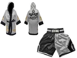 Boxing set - Customize Boxing Shorts and robe : KNCUSET-105-Black-Silver