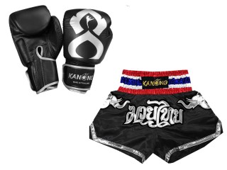 Kick boxing set - Boxing Gloves + Custom Kickboxing Shorts : Set-125-Gloves-Thaikick-Black