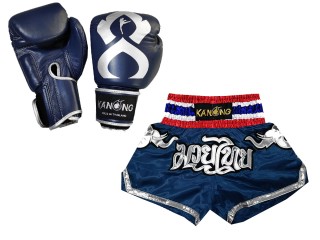 Kick boxing set - Boxing Gloves + Custom Kickboxing Shorts : Set-125-Gloves-Thaikick-Navy
