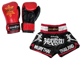 Kick boxing set - Boxing Gloves + Custom Kickboxing Shorts : Set-133-Gloves-Black