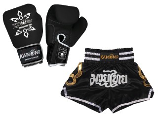 Muay Thai set - Boxing Gloves + Custom Muay Thai Shorts : Set-143-Gloves-Black