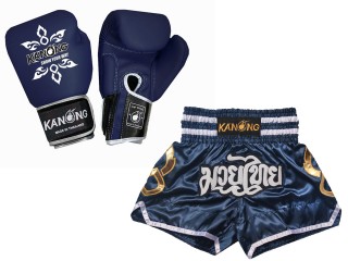 Muay Thai set - Boxing Gloves + Custom Muay Thai Shorts : Set-143-Gloves-Navy