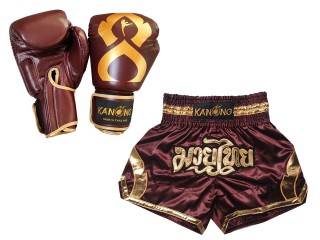 Muay Thai set - Boxing Gloves + Custom Muay Thai Shorts : Set-144-Gloves-Maroon