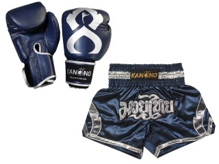 Muay Thai set - Boxing Gloves + Custom Muay Thai Shorts : Set-144-Gloves-Navy