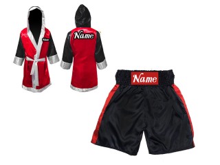 Boxing set - Customize Boxing Shorts and robe : KNCUSET-104-Black-Red