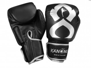 Kanong Genuine Leather Boxing Gloves : Black and Silver