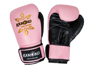 Kanong Womens pink kickboxing gloves (Leather) : Pink and Black